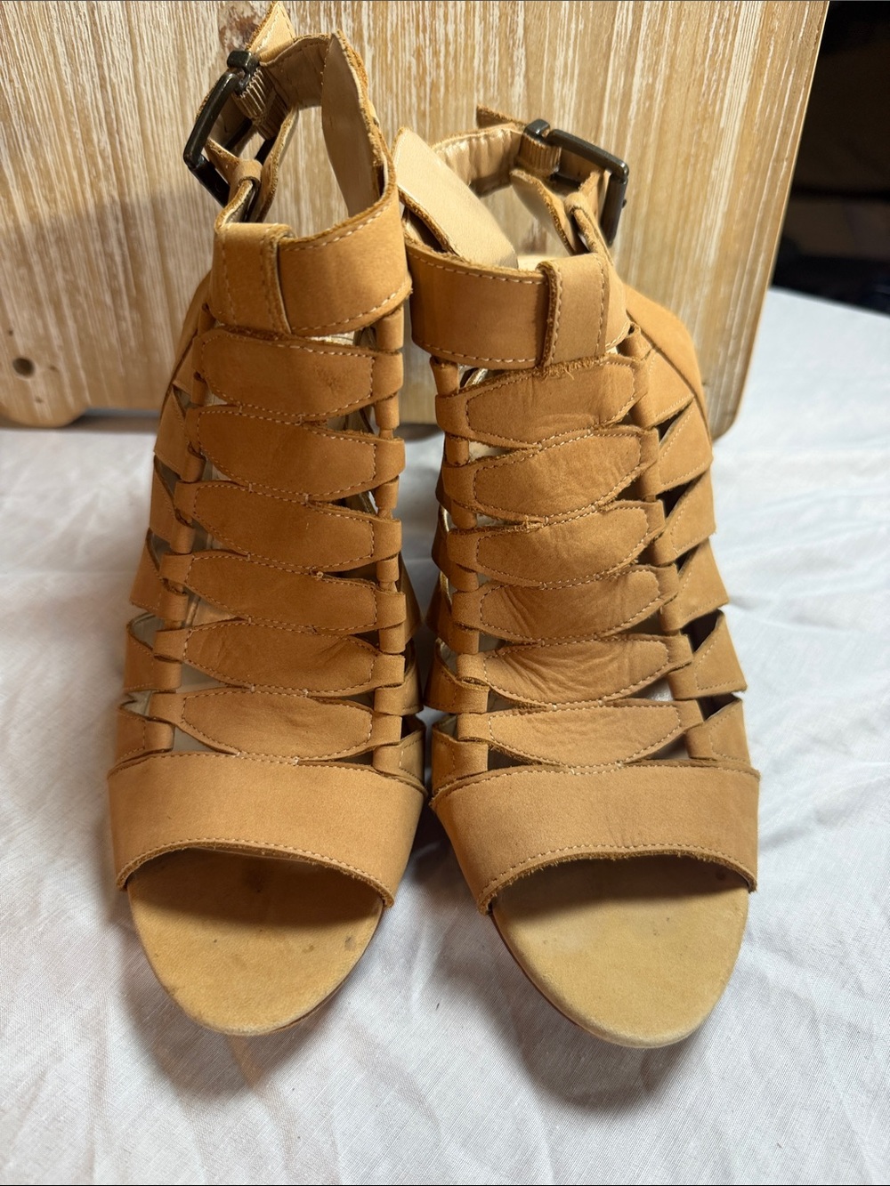 Vince Camuto Tan Strappy Gladiator Block Heel Sandals
